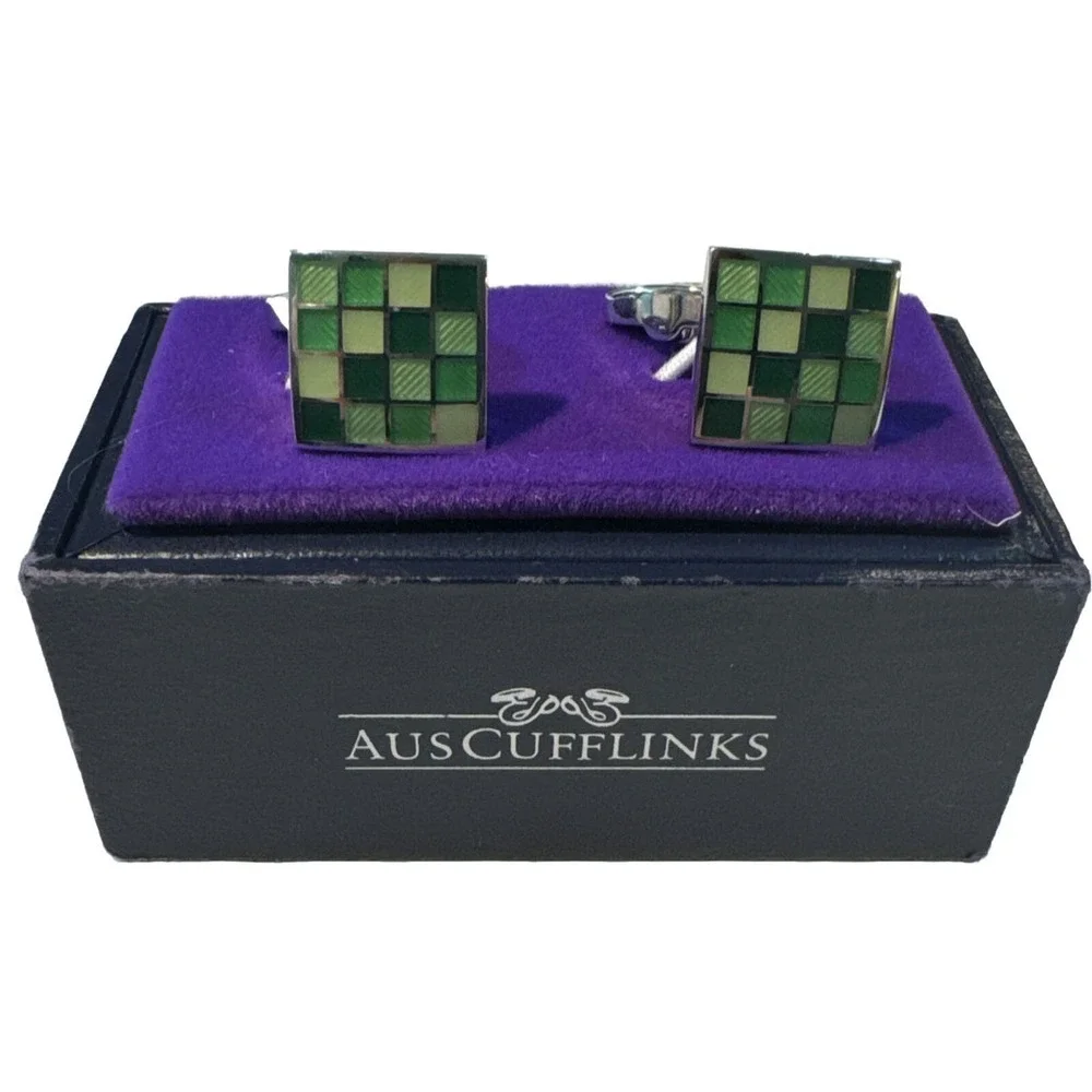 Aus‎ Cufflinks Jade Coral Green Cufflinks Square Pattern W/ Box Fast Shipping